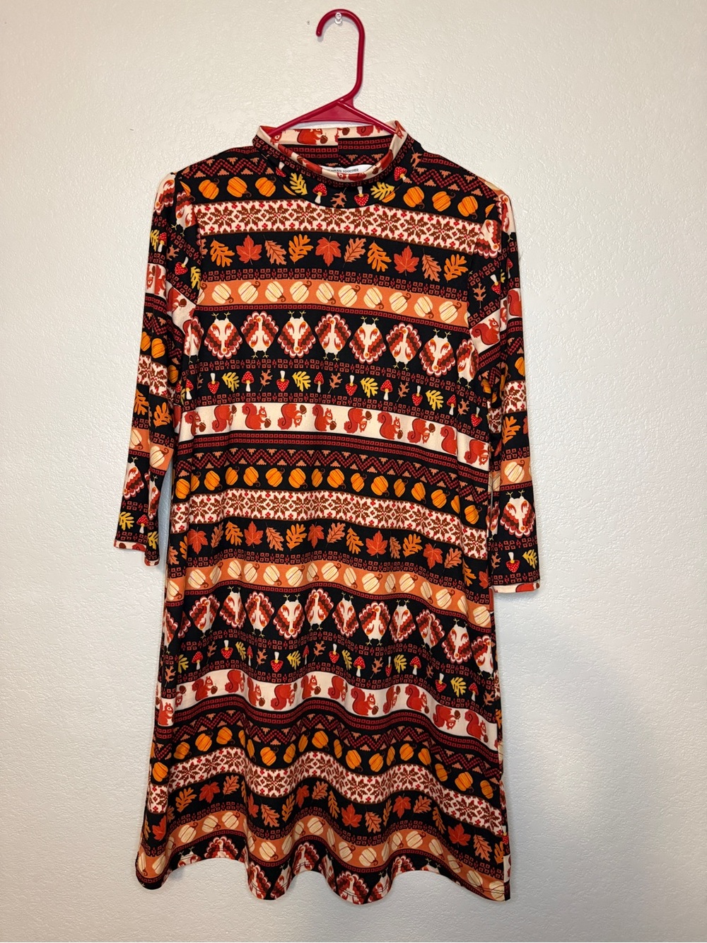 XS Autumn Print A-Line Dress - Orange Multi